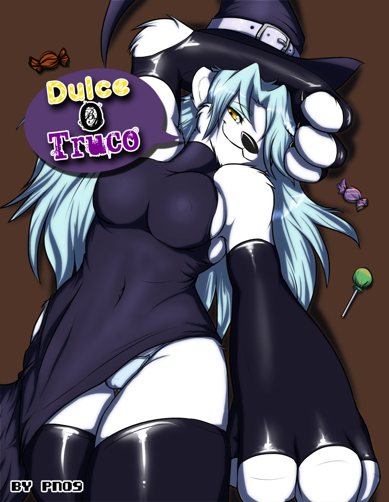 bear breasts candy claws comic costume cover dialog dialogue elbow_gloves female gloves hair halloween holidays leather legwear lollipop long_hair magic_user mammal panties pn09 polar_bear sami(character) sami_(character) solo stockings text underwear witch