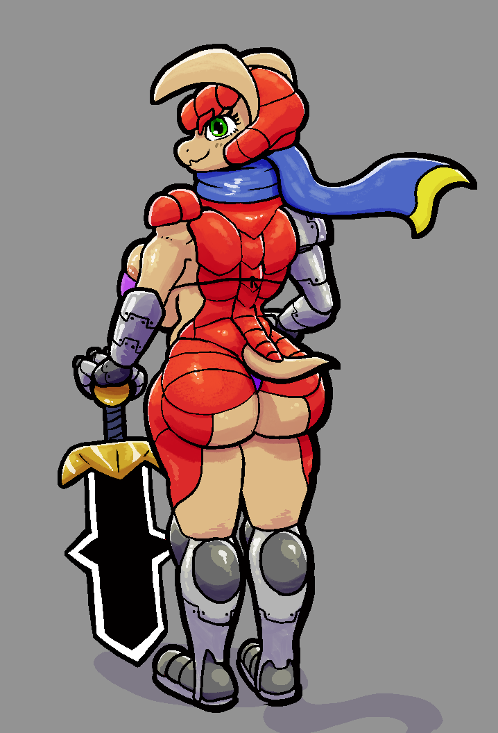 anthro areola areola_slip arma's_quest arma_(arma's_quest) armadillo armor bra clothed clothing female gauntlets gloves handwear mammal melee_weapon muscular muscular_female panties sabatons scales skimpy small_tail solo sword tail trongle underwear weapon xenarthran