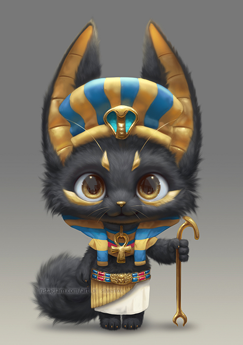 2020 ankh anthro anubian_jackal anubis black_body black_fur bottomwear canid canine canis chibi claws clothed clothing collar deity egyptian_mythology fur grey_background headdress jackal looking_at_viewer male mammal middle_eastern_mythology mythology silverfox5213 simple_background skirt smile solo staff uraeus whiskers yellow_body yellow_eyes yellow_fur