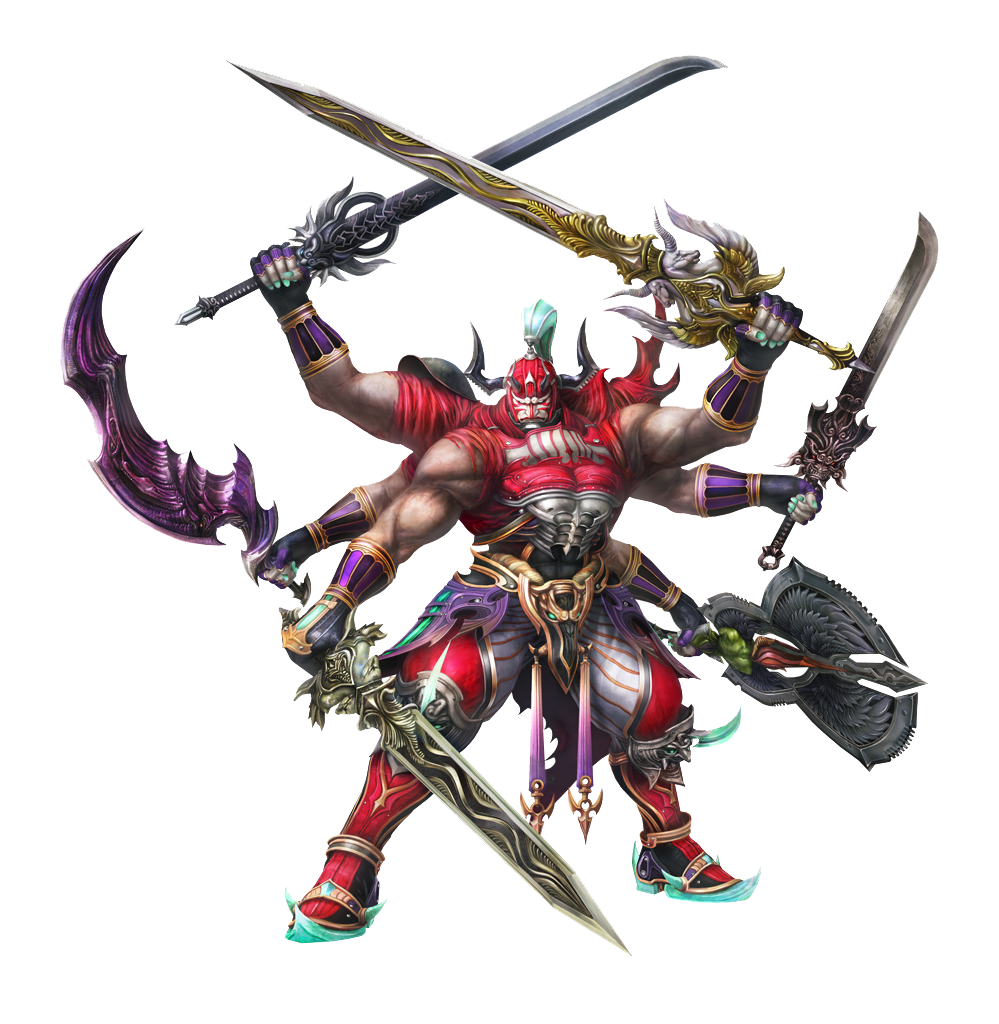 final_fantasy final_fantasy_v final_fantasy_xiii final_fantasy_xiii-2 gilgamesh_(final_fantasy) hair horns multi_arm multiple_arms multiple_limbs no_humans solo sword weapon