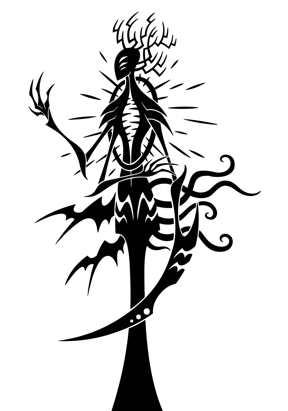 2016 3_arms 4_claws 4_fingers ambiguous_gender antlers aureola black_and_white blade_arm chest_mouth claws digital_drawing_(artwork) digital_media_(artwork) elbow_spike fingers front_view full-length_portrait head_turned hi_res hip_wings horn humanoid membrane_(anatomy) membranous_wings monochrome monster multi_arm multi_eye multi_horn multi_limb multi_wing portrait restricted_palette scp_foundation sharp_teeth silhouette simple_background solo sunnyclockwork teeth tentacles vertical_mouth white_background wings yaldabaoth_(scp_foundation)