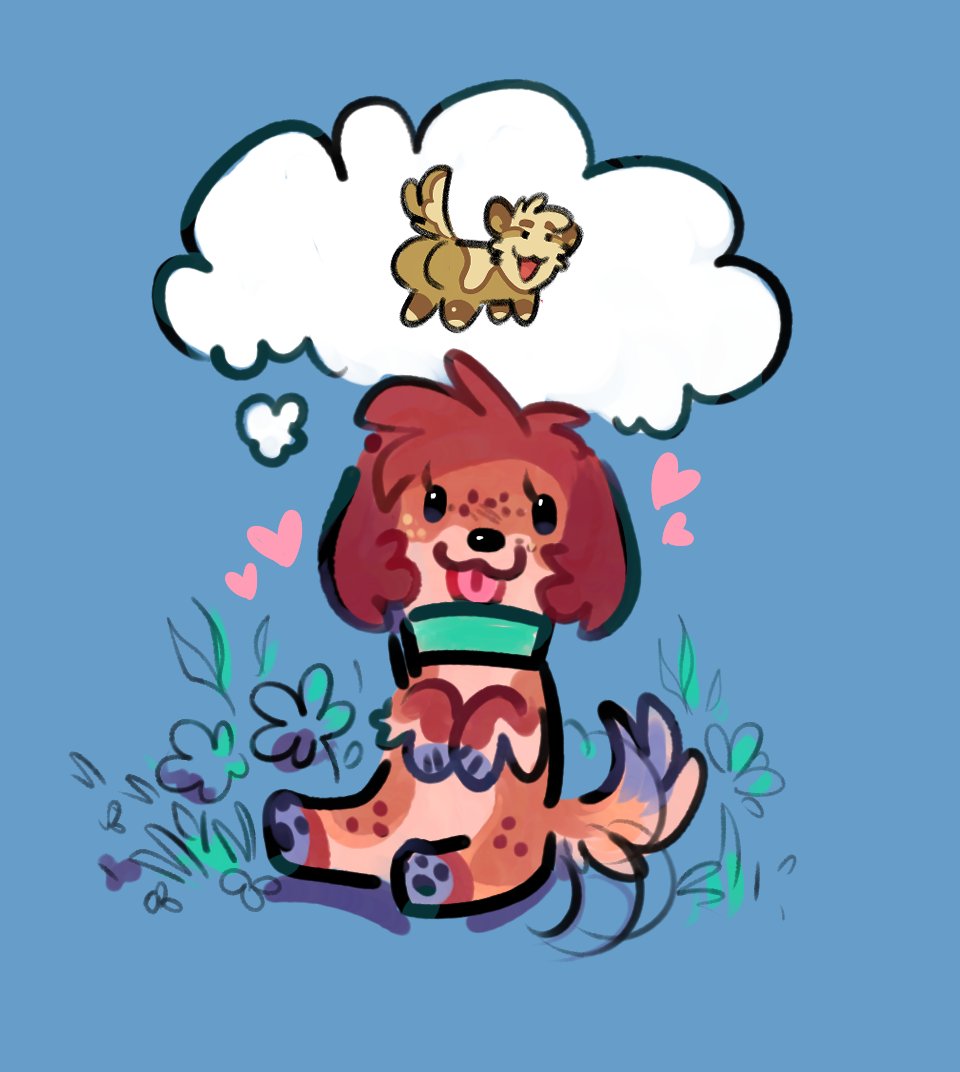2023 anthro bird_dog blep blue_background blue_markings brown_body brown_fur butt canid canine canis chibi collar colored_sketch digital_drawing_(artwork) digital_media_(artwork) domestic_dog dot_eyes eyelashes flat_colors floppy_ears flower freckles full-length_portrait fur grass heart_symbol humor hunting_dog lop_ears male male_anthro mammal maple_(maple_syrup_art) markings nonbinary_(lore) open_mouth open_smile pawpads paws pictographics pink_tongue plant portrait raised_tail semi-anthro simple_background sitting sketch smile solo spaniel tail tail_motion tailwag tan_body tan_fur tansy_(tansydrawsnsfw) tansydrawsnsfw teal_collar thinking_about_another thought_bubble tongue tongue_out trans_(lore) trans_man_(lore)