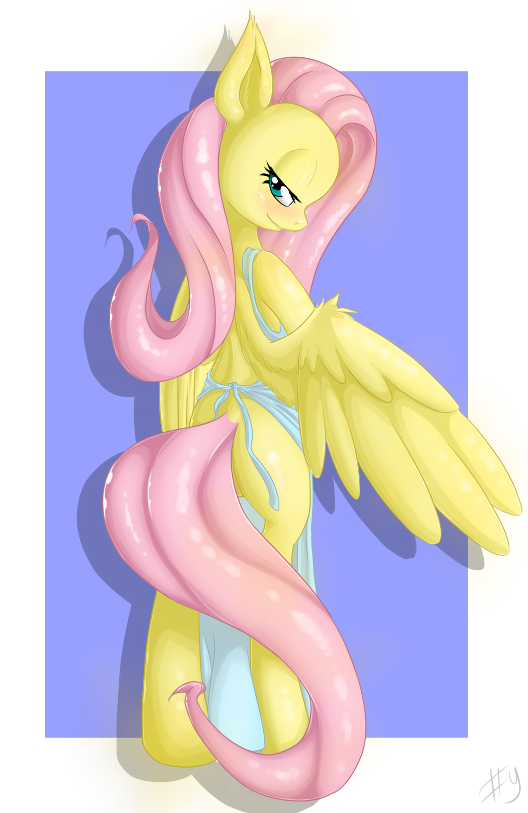 apron blush equine female fluttershy_(mlp) friendship_is_magic green_eyes hair horse looking_at_viewer mammal my_little_pony pegasus pink_hair pony sharpy solo wings