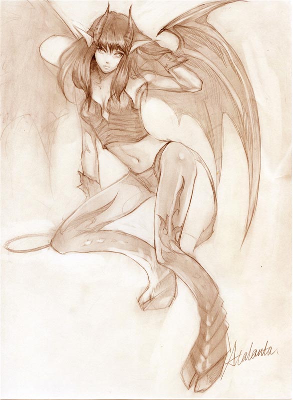 belly demon demon_girl demon_wings female hair hooves horn looking_at_viewer monochrome navel plain_background pointy_ears solo succubus video_games warcraft whip wings world_of_warcraft