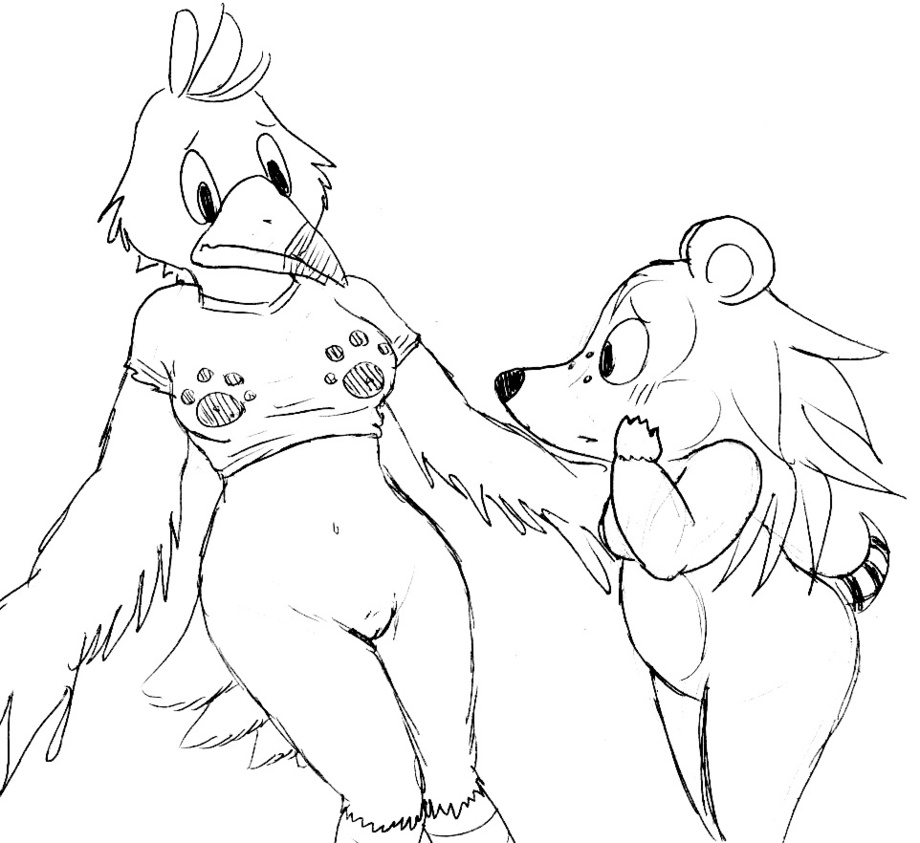 anthro avian banjo-kazooie bottomless clothed clothing duo female half-dressed kazooie mammal nintendo nishi nude porcupine pussy rodent sable_able video_games