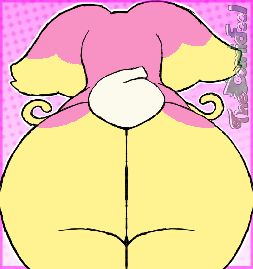 2024 afrothicc720 anthro audino big_butt butt digital_drawing_(artwork) digital_media_(artwork) generation_5_pokemon nintendo pink_background pink_body pokemon pokemon_(species) rear_view scut_tail short_tail signature simple_background solo solo_focus standing tail thick_thighs white_tail