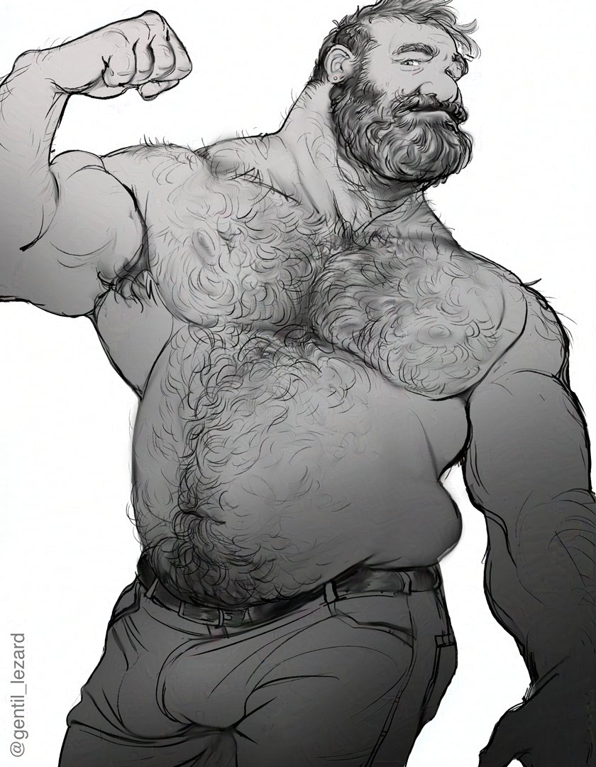 1boy abs bara beard belly biceps captain_archibald_haddock chest_hair_peek cowboy_shot denim facial_hair flexing full_beard gentil_lezard gradient_beard greyscale hairy jeans large_pectorals looking_at_viewer male_focus mature_male monochrome muscular muscular_male navel navel_hair nipples old old_man pants pectorals plump receding_hairline short_hair solo standing stomach thick_arm_hair thick_beard thick_eyebrows thick_navel_hair tintin topless_male very_hairy