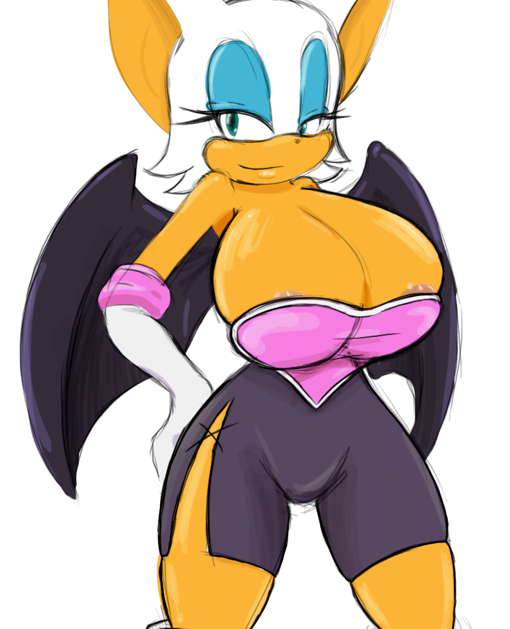bat big_breasts blue_eyes breasts cleavage clothed clothing female gloves huge_breasts mammal plain_background rouge_the_bat sega solo sonic_(series) white_background wings
