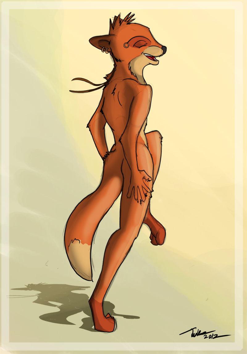 ambiguous_gender canine ear_piercing eyes_closed fox fur mammal nude orange_fur piercing solo tuke