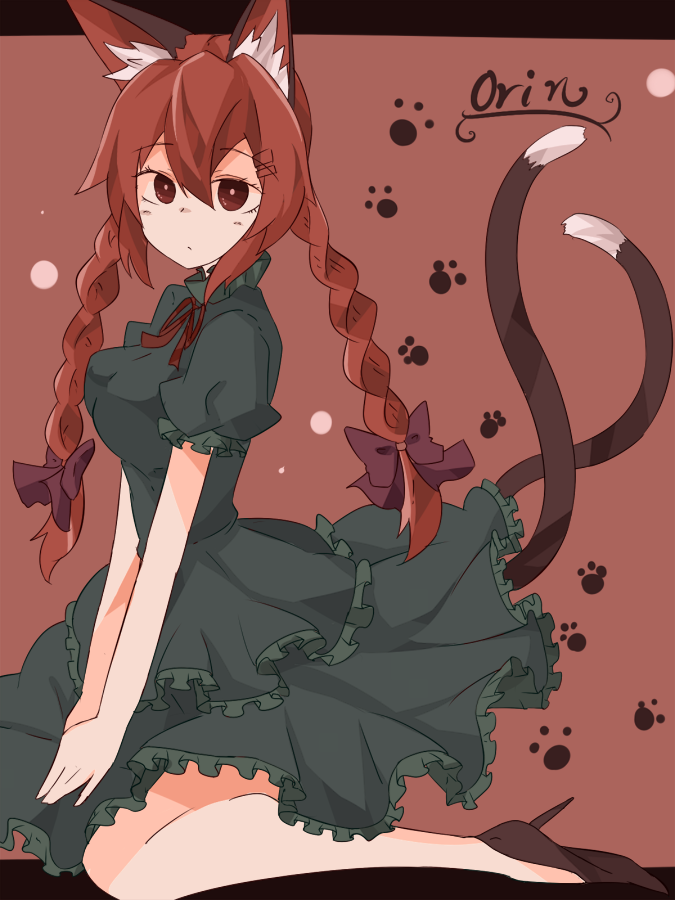 animal_ears bad_id bad_pixiv_id braid cat_ears cat_tail high_heels kaenbyou_rin kuromari_(runia) long_hair multiple_tails red_eyes red_hair shoes solo tail touhou twin_braids twintails