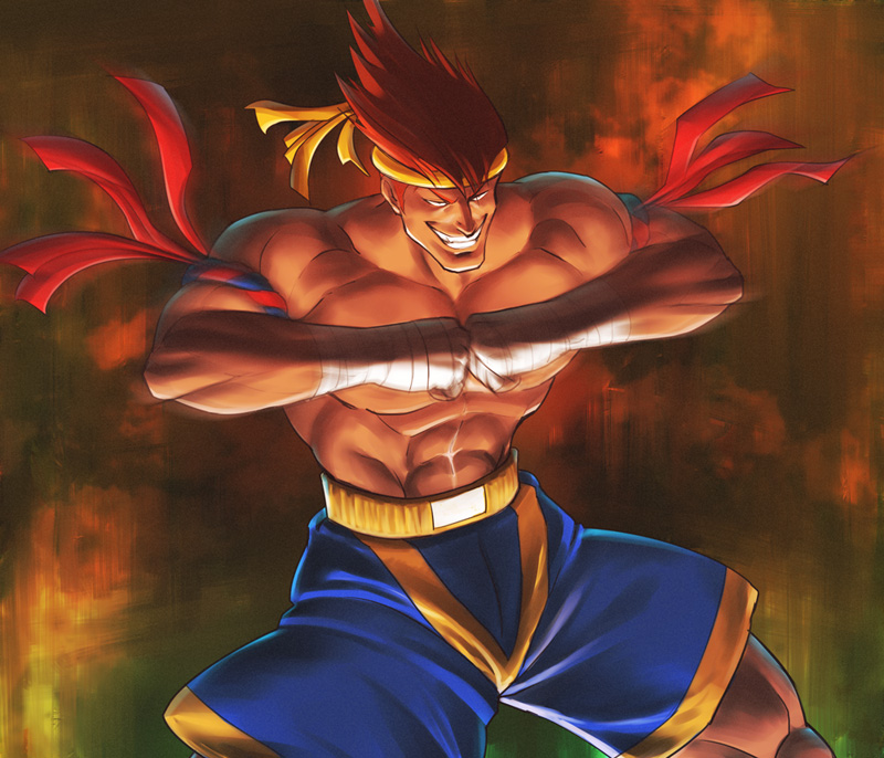 abs adon_(street_fighter) armband bandages boko_(ps3_gb) hand_wraps headband male_focus mongkhon muscle shirtless shorts solo spiked_hair street_fighter