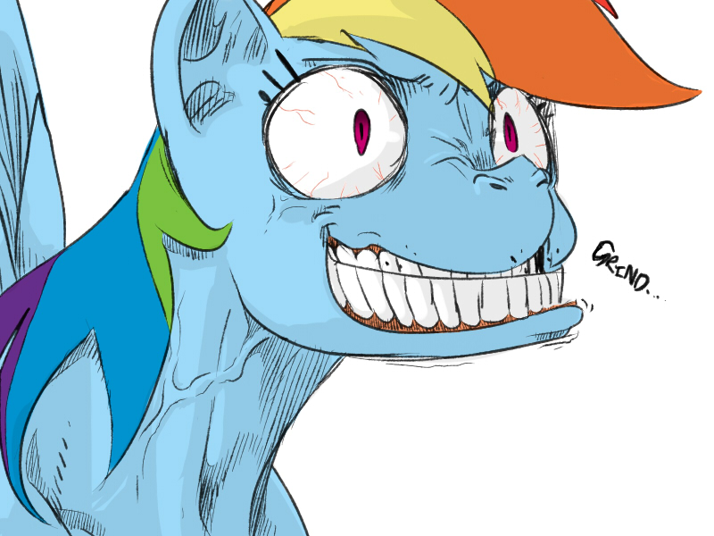 applesarcum clenched_teeth equine female feral friendship_is_magic gritting_teeth hair mammal multi-colored_hair my_little_pony pegasus pissed plain_background rainbow_dash_(mlp) reaction_image red_eyes solo sunibee teeth vein white_background wings