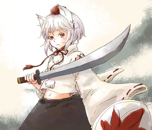 animal_ears hat inubashiri_momiji lowres nikoro solo sword tokin_hat touhou weapon wolf_ears