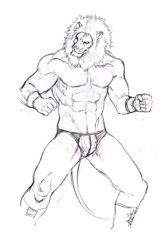 anthro biceps boots bracelet clothed clothing feline flexing footwear fur half-dressed jewelry lion male mammal mane muscles pecs pose shoes solo speedo standing swimsuit topless underwear unknown_artist