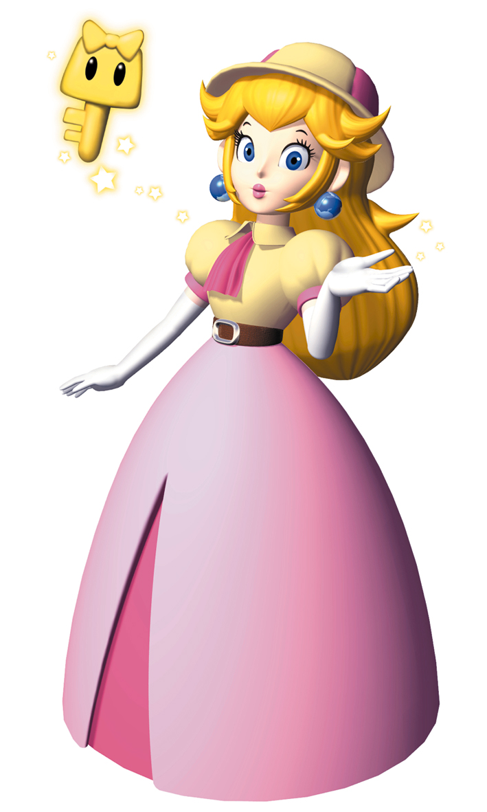 90s blonde_hair dress earrings elbow_gloves gloves hat jewelry mario_(series) mario_party official_art princess_peach super_mario_bros.
