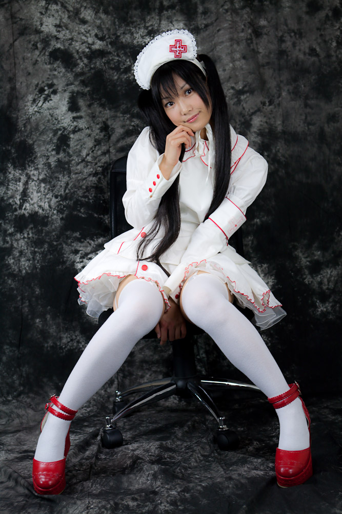 1girl asian black_hair cosplay hat lenfried long_hair nurse nurse_cap nurse_hat twintails