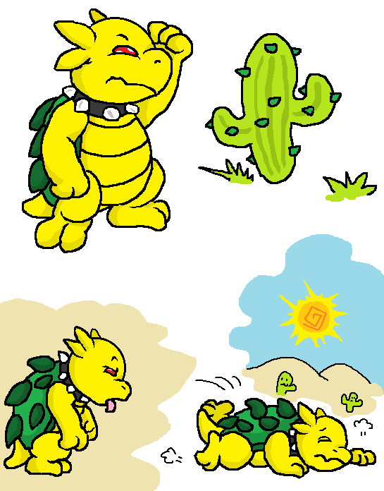 cactus collar comic guil_bunny plain_background red_eyes sun turtle white_background yellow_body