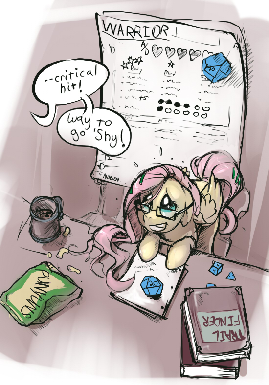d4 dice equine eyewear female feral fluttershy_(mlp) friendship_is_magic gaming glasses mammal my_little_pony nerd noben pegasus role-playing_game rpg solo wings