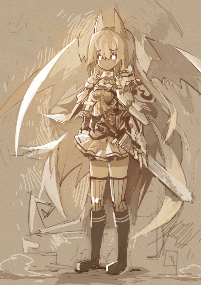 animal_ears long_hair mamuru original skirt solo sword very_long_hair weapon