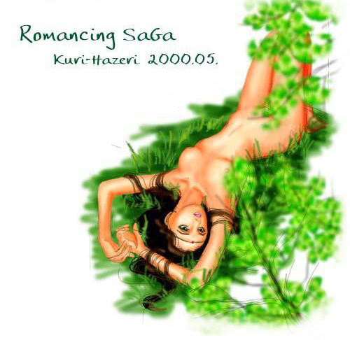 2000 artist_request brown_hair character_request claudia_(saga) kuri_hazeri lowres lying nude romancing_saga saga solo source_request upside-down