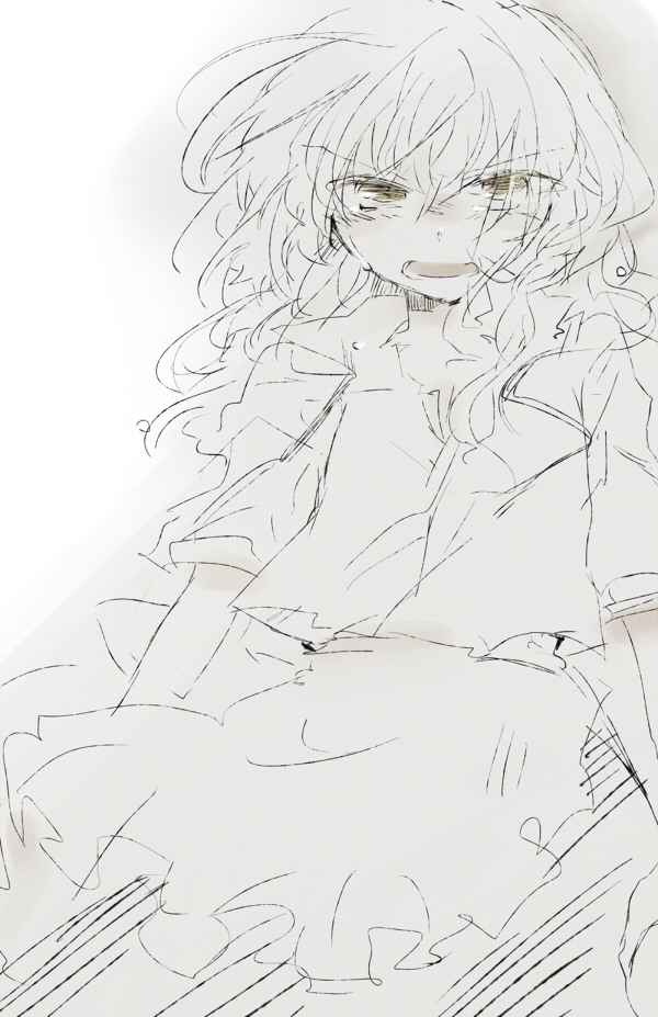 bad_id bad_pixiv_id d: kirisame_marisa long_hair looking_at_viewer messy_hair monochrome open_mouth poprication sketch solo touhou v-shaped_eyebrows