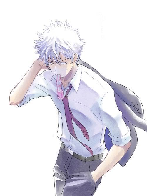 artist_request gintama jacket_over_shoulder male_focus necktie sakata_gintoki silver_hair solo