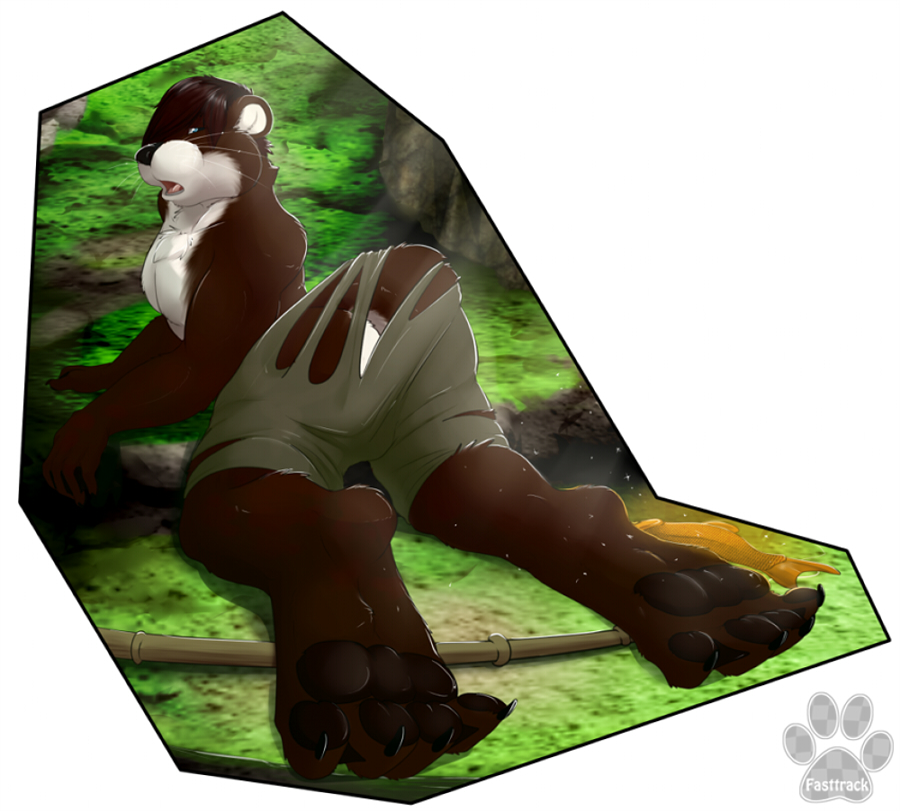 biceps big_feet brown_fur claws clothing fasttrack37d fur hindpaw male mammal muscles mustelid otter paws pecs soles solo toes torn_clothing transformation