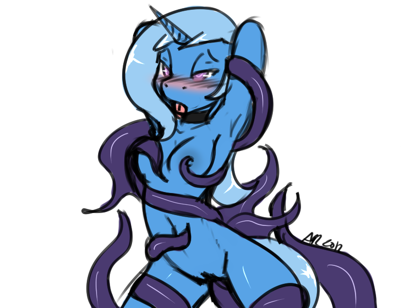 anthrofied avante92 blush breasts collar equine female friendship_is_magic half-closed_eyes horn mammal my_little_pony navel nipple_pinch nipples pussy tentacles trixie_(mlp) unicorn vaginal