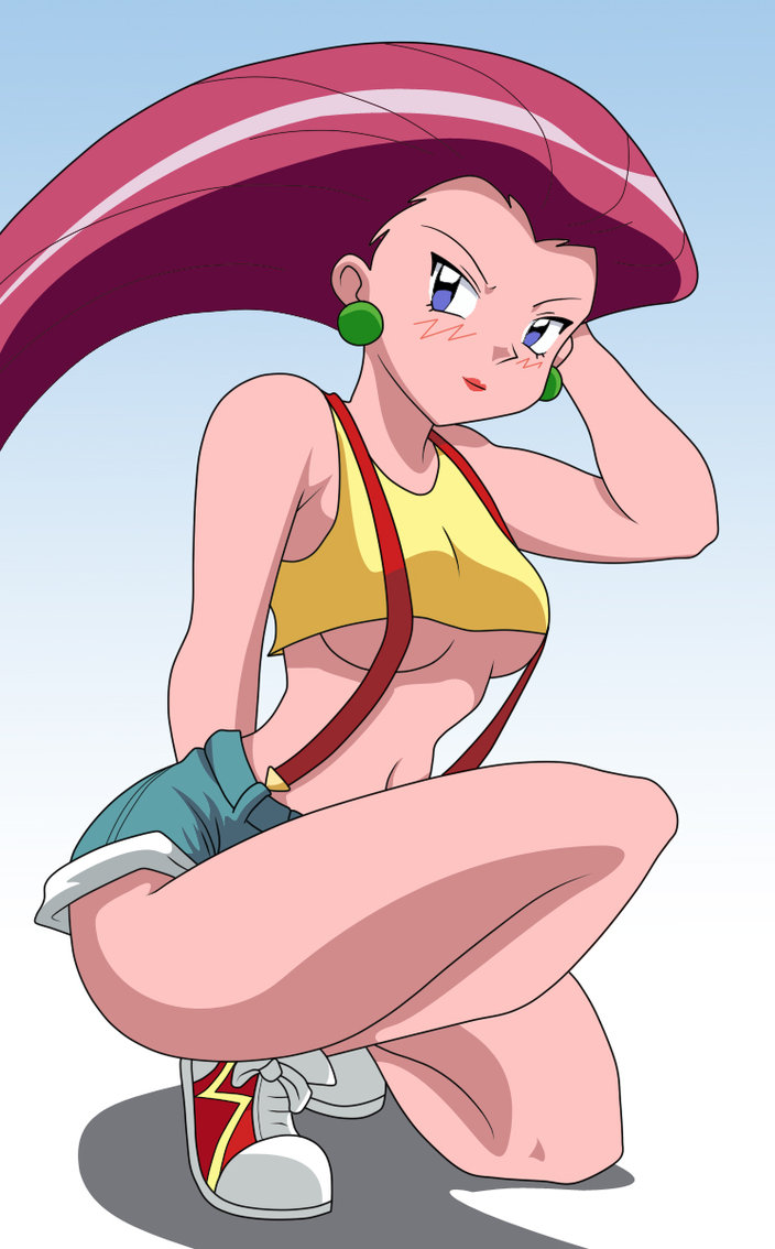 artist_request blue_eyes blush breasts cosplay earrings jewelry kasumi_(cosplay) kasumi_(pokemon) kasumi_(pokemon)_(cosplay) large_breasts mcree114 musashi_(pokemon) pokemon red_hair shitapai shoes sneakers underboob