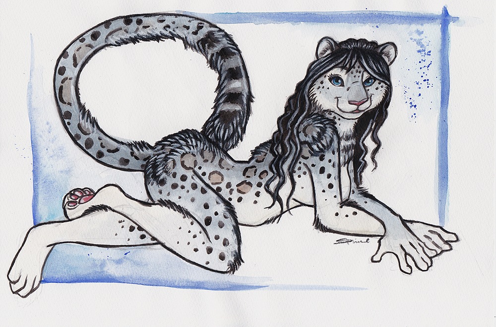 female leopard looking_at_viewer mammal nude shiverz snow_leopard solo