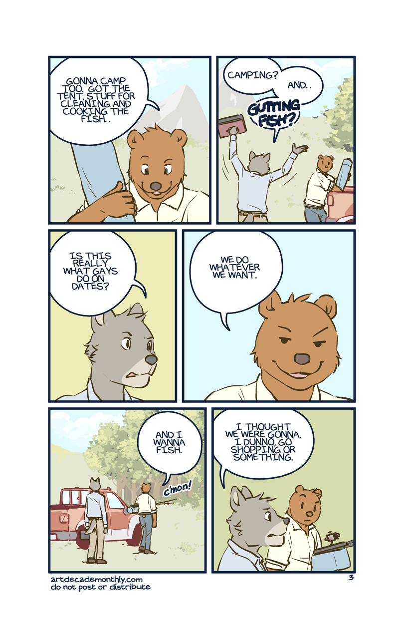 artdecade bear canine car clothing comic cooler dialog do_not_distribute english_text fishing grizzly_bear ice_cooler male mammal only_if_i_love_you outside text tree truck wolf wood