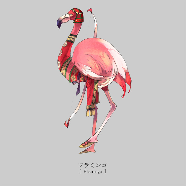 bad_pixiv_id bird bow_(weapon) flamingo ikeuchi no_humans original simple_background solo weapon