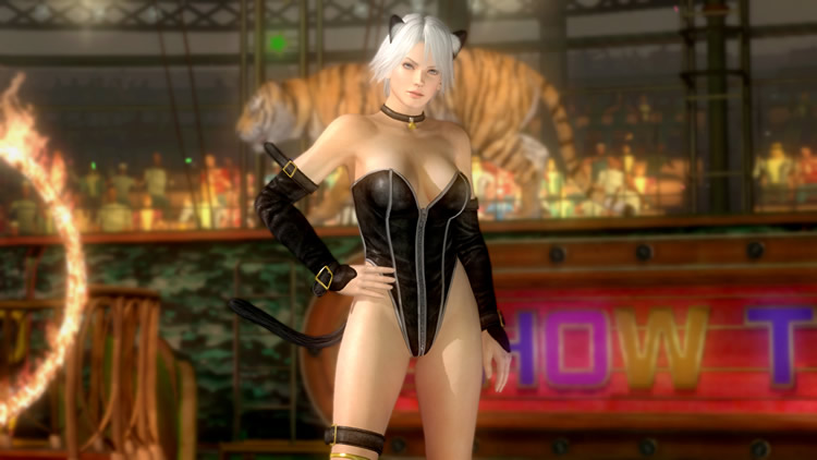 1girl 3d breasts christie christie_(doa) collar dead_or_alive dead_or_alive_5 hand_on_hip large_breasts official_art tecmo white_hair