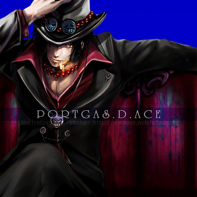 character_name formal hat male_focus one_piece portgas_d_ace sitting smoking solo suit suu_(knzksu)