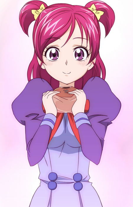 eyelashes l'ecole_des_cinq_lumieres_school_uniform looking_at_viewer manji_(tenketsu) pink_hair precure purple_eyes purple_skirt short_hair skirt smile solo twintails two_side_up yes!_precure_5 yumehara_nozomi