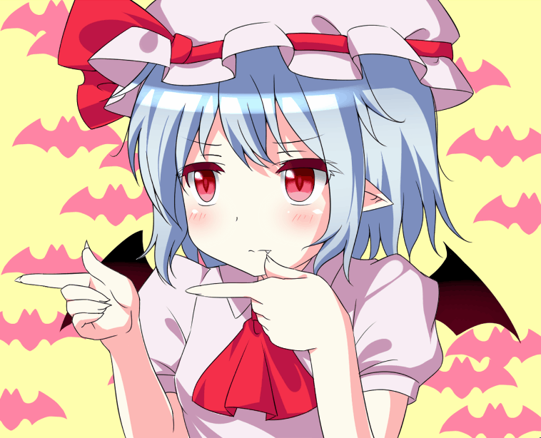 animated animated_gif bat_wings blue_hair blush fang hands hat hat_ribbon kaiser2050101 parody pointy_ears remilia_scarlet ribbon short_hair solo sparkling_daydream touhou upper_body wings