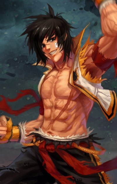 bandanna dnf dungeon_and_fighter fighter_(dungeon_and_fighter) fingerless_gloves gloves male_fighter no_shirt scar