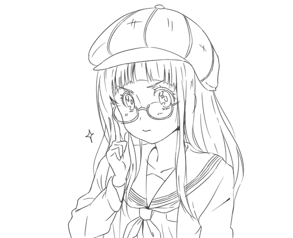 archellaura bad_id bad_pixiv_id chitanda_eru glasses greyscale hat hyouka long_hair monochrome school_uniform serafuku simple_background solo white_background