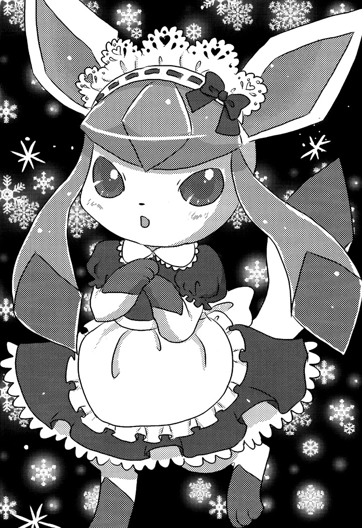 glaceon maid maid_apron maid_headdress pointy_ears pokemon snow tail