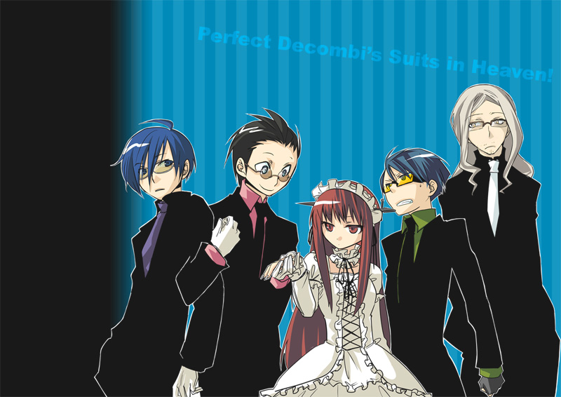 4boys bad_id bad_pixiv_id black_hair blue_eyes blue_hair dress formal glasses gothic_lolita grey_hair lolita_fashion long_hair mochizuki_ryouji mudo_(saji) multiple_boys necktie persona persona_3 red_eyes red_hair sakaki_takaya shirato_jin short_hair smile sweatdrop yoshino_chidori yuuki_makoto