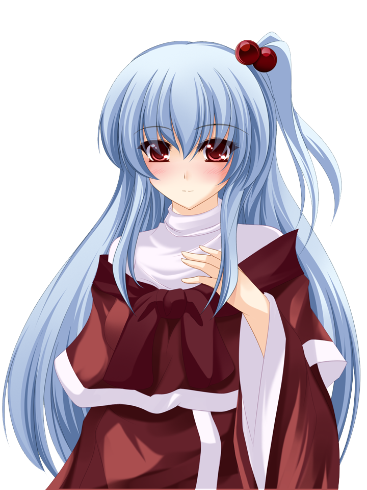 bad_id bad_pixiv_id blush capelet dress hair_bobbles hair_ornament long_hair onsen_tamago_(nurumayu_onsen) red_capelet red_eyes shinki side_ponytail silver_hair solo touhou touhou_(pc-98) transparent_background