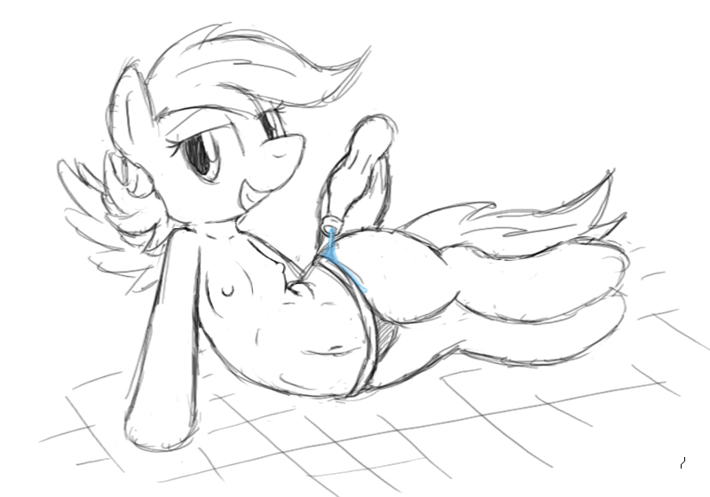 anthrofied bottle breasts equine female flat_chested friendship_is_magic hair horse looking_at_viewer lying mammal monochrome my_little_pony navel nipples nude on_side panties pegasus plain_background scootaloo_(mlp) sketch solo teeth tg-0 underwear water white_background wings young