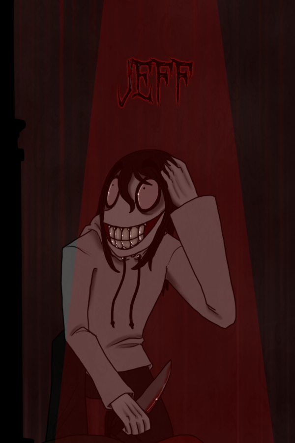 clothing creepypasta curtains english_text fanart grin hair hoodie human insane invalid_color jeff jeff_the_killer killer knife male mammal red_light smile solo teeth text the vonderdevil