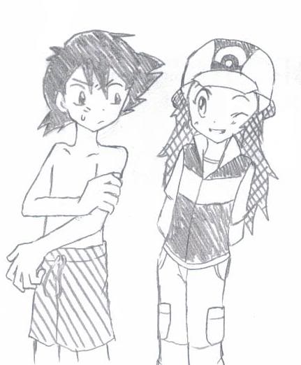 cap hat hikari_(pokemon) pokemon pokemon_(anime) satoshi_(pokemon) sketch