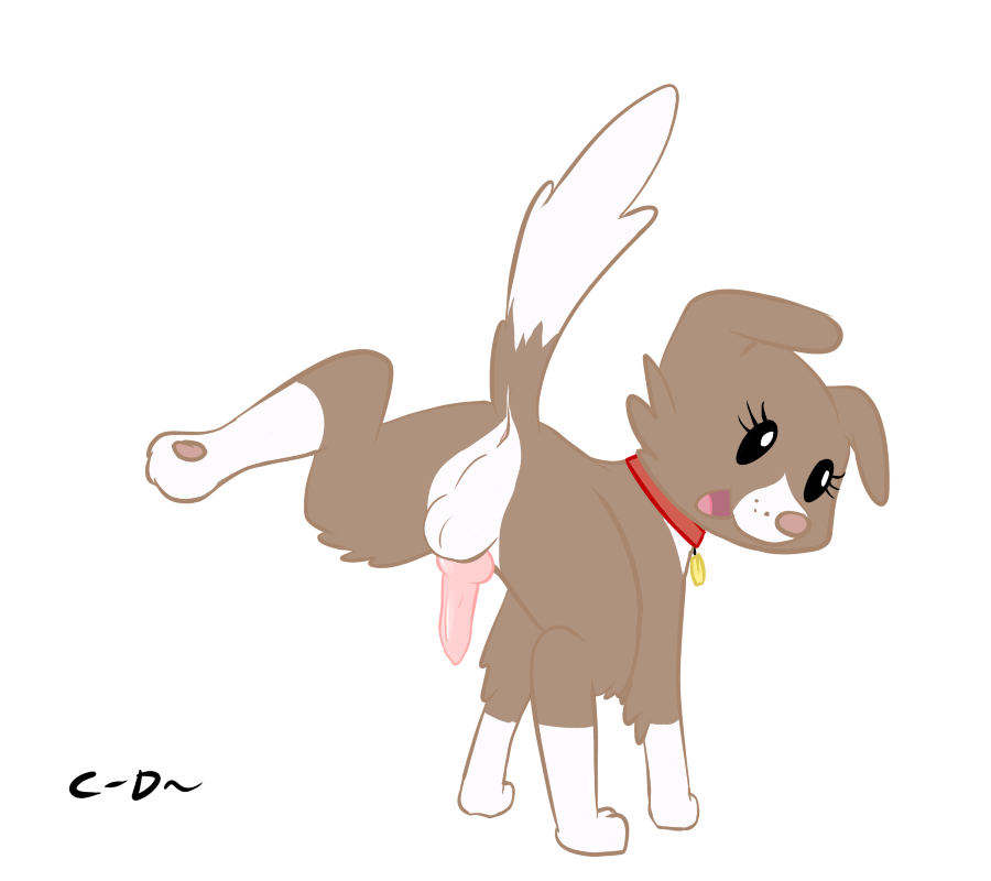 canine clopper-dude collar crossgender dickgirl dog feral friendship_is_magic intersex knot male mammal my_little_pony penis plain_background raised_tail solo tongue white_background winona_(mlp)