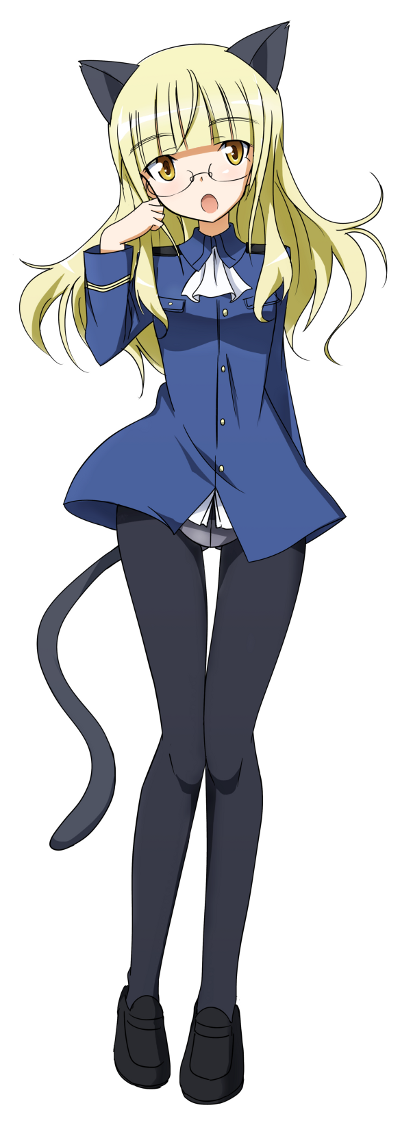 :o animal_ears blonde_hair crotch_seam glasses long_hair long_sleeves military military_uniform panties panties_under_pantyhose pantyhose perrine_h_clostermann solo strike_witches tail tokiani underwear uniform world_witches_series yellow_eyes