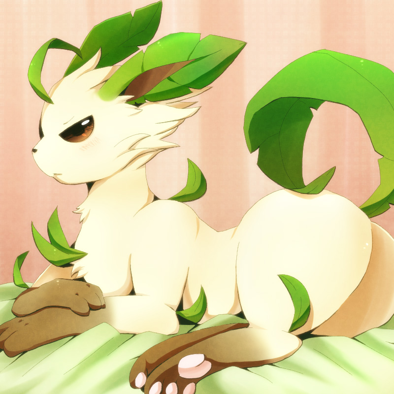 &#20108;&#33394; ?? big_butt blush brown_eyes butt crossed_arms eeveelution fur leafeon looking_at_viewer looking_back nintendo pawpads paws pixiv pok&#233;mon pok&eacute;mon solo stare tan_fur video_games wide_hips