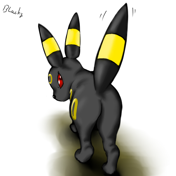 ambiguous_gender butt eeveelution glare looking_at_viewer looking_back nintendo plain_background pok&#233;mon pok&eacute;mon raised_tail red_eyes solo stare umbreon unknown_artist video_games white_background