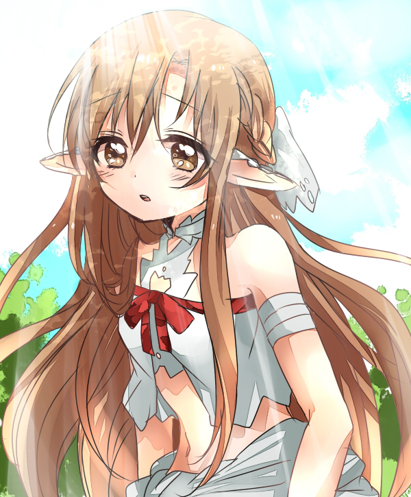 asuna_(sao) brown_eyes brown_hair ear_covers kisarashii long_hair pointy_ears sword_art_online titania_(sao)