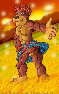 alinraven balls bear biceps brown_fur drawn fur gay grizzly grizzly_bear hair kilt looking_at_viewer male mammal muscles nipples pecs scottish solo topless